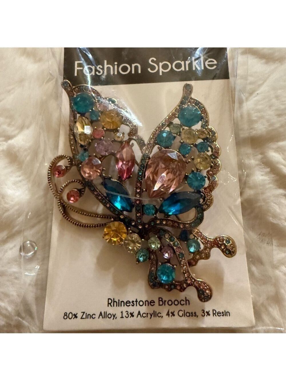 Colorful Gemstone Butterfly Brooch